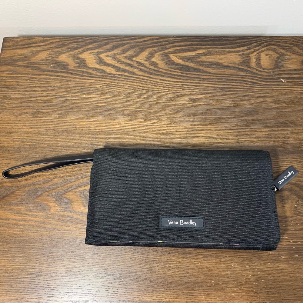 Vera Bradley Trifold Black Wristlet Retractable Wrist Strap
